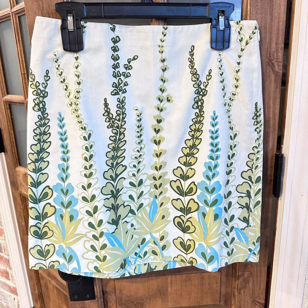 Ann Taylor LOFT Mini Skirt Women 4‎ White Green Blue Floral Botanical Vine Print